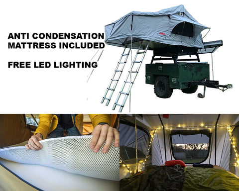Extended Twin Ladder Ventura Deluxe 1.8 Roof Top Tent + Extra Mattress + LED (IN STOCK)